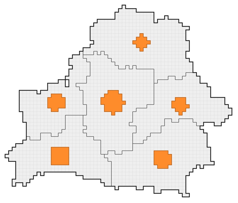 Belarus drawn as 100 km² squares, with maize area shown by region
