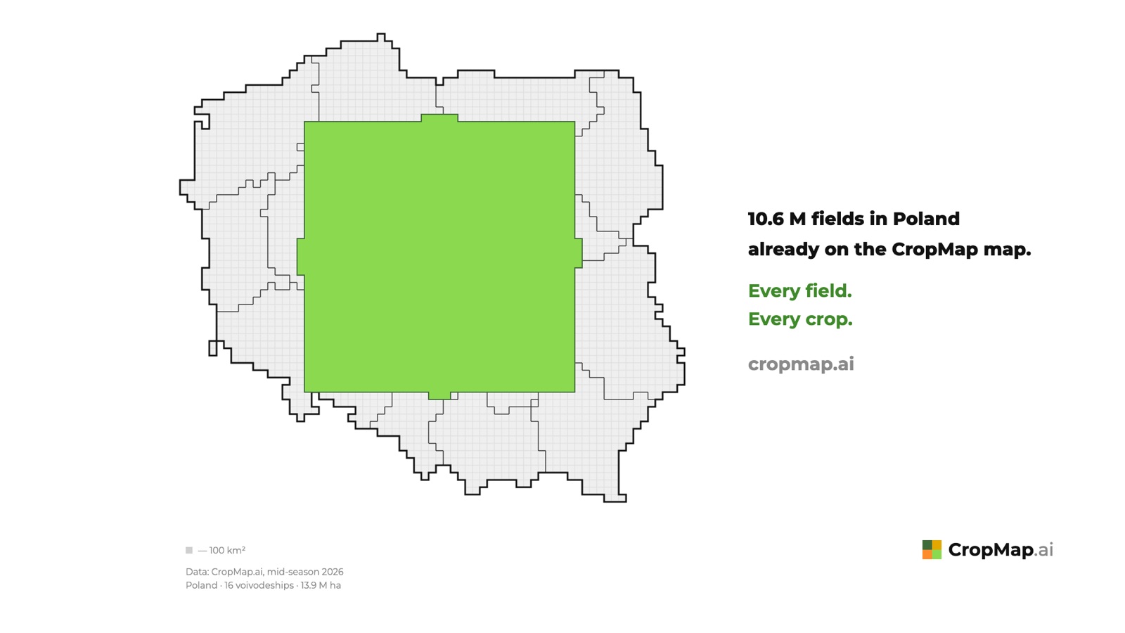 10.6 M fields in Poland already on the CropMap map. Every field.